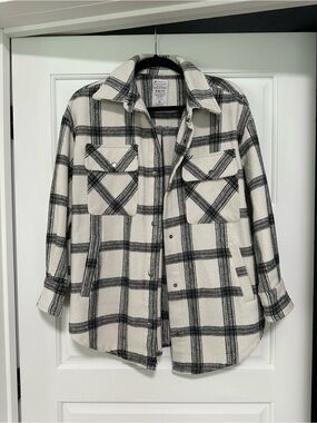 Fornia Black & Cream Plaid Utility Shacket